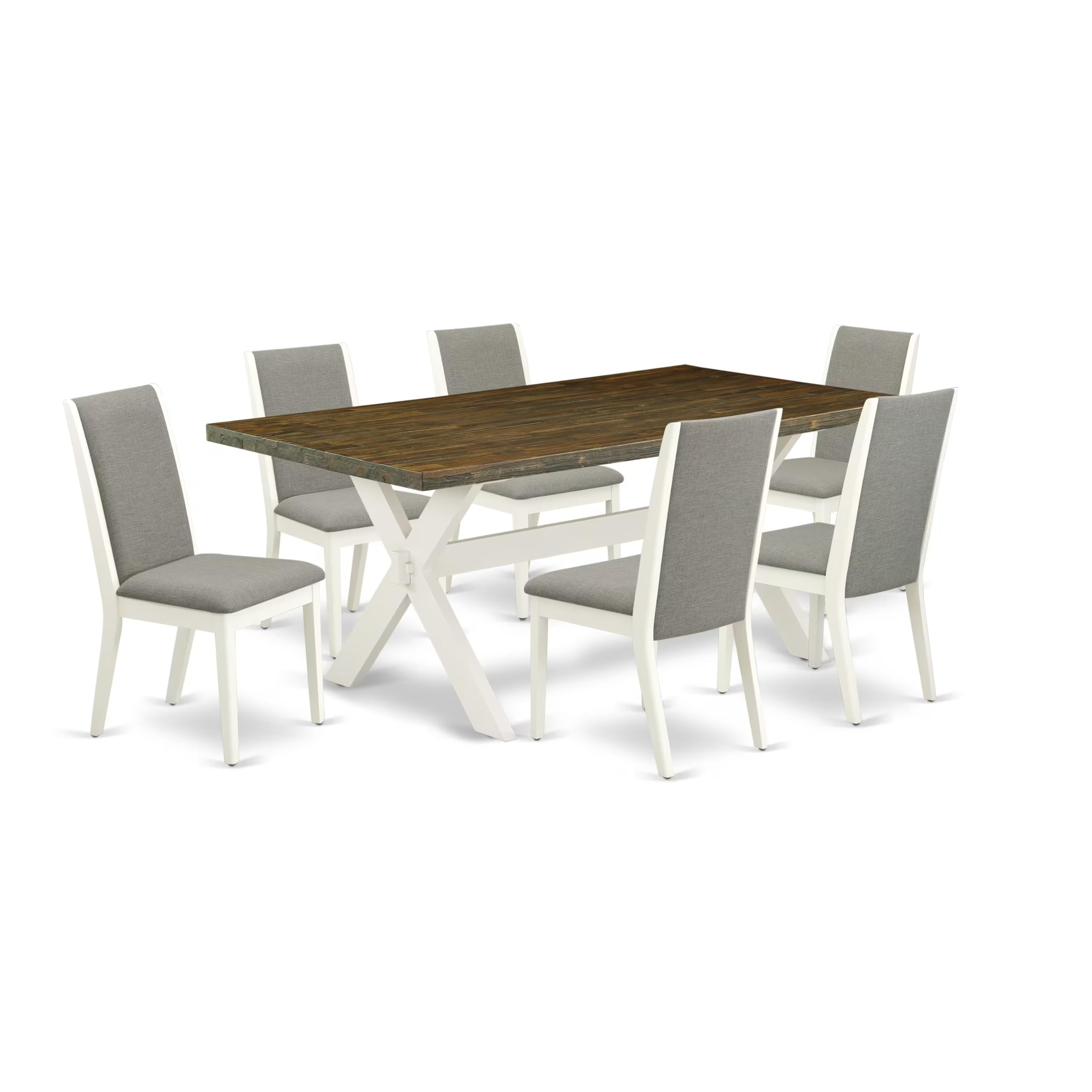 East West Furniture X077La206-7 7 Piece Modern Dining Table Set Consist Of A Rectangle Wooden Table With X-Legs And 6 Shitake Linen Fabric Upholstered Chairs, 40X72 Inch, Multi-Color
